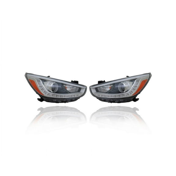 Headlight Assembly - Compatible/Replacement for '14-17 Hyundai Accent Sedan/Hatchback GLS/SE/Sport - Projector Halogen With LED Daytime Running Light - Pair, Set - 921021R610, 921011R610 - CAPA