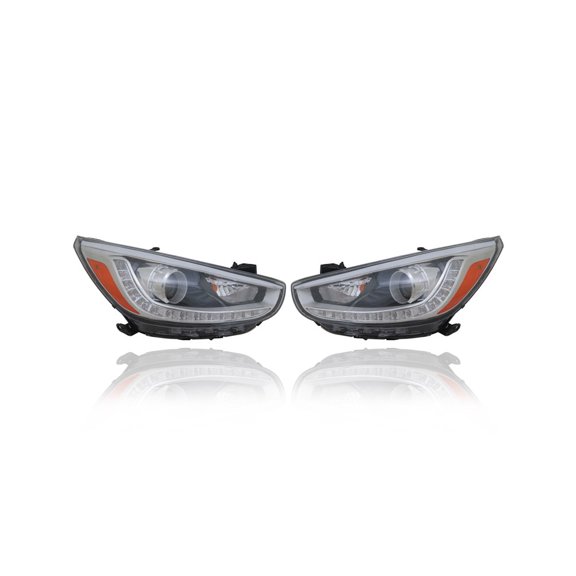 Headlight Assembly - Compatible/Replacement for '14-17 Hyundai Accent Sedan/Hatchback GLS/SE/Sport - Projector Halogen With LED Daytime Running Lamp - Pair Set - 921021R610, 921011R610