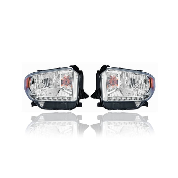 Headlight Assembly - Compatible/Replacement for '14-17 Toyota Tundra SR/SR5/Limited - Halogen Chrome Bezel With Level Adjust, Without LED Daytime Running Light - Pair - 811100C091, 811500C091 - CAPA