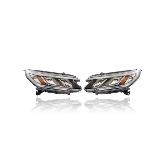 Headlight Assembly - Compatible/Replacement for '15-16 Honda CR-V LX - Halogen Without LED Daytime Running Light - Pair, Left Driver + Right Passenger Set - 33100T1WA11, 33150T1WA11 - CAPA