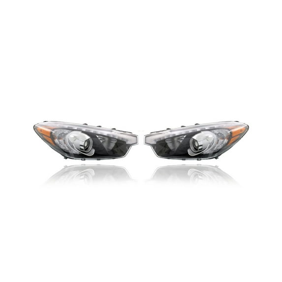 Headlight Assembly - Compatible/Replacement for '15-16 Kia Forte/Koup/5/EX/SX - Halogen With LED Daytime Running Light - Pair, Left Driver + Right Passenger Set - 92102A7211, 92101A7211