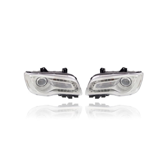 Headlight Assembly - Compatible/Replacement for '15-17 Chrysler 300 Sedan S/AWD/Limited/C-Only - Halogen Chrome Bezel - Pair, Left Driver + Right Passenger Set - 68196276AD, 68196277AD