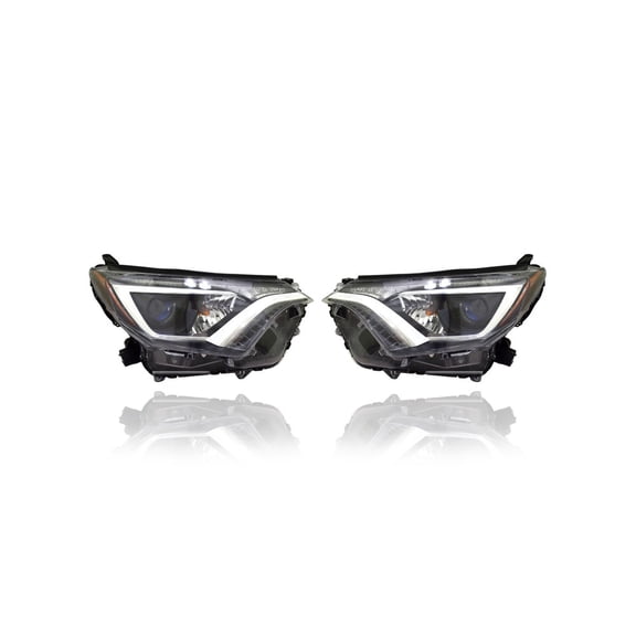 Headlight Assembly - Compatible/Replacement for '16-18 Toyota RAV4/Hybrid LE/XLE (North American Built) - Halogen Chrome Bezel - Pair, Left Driver + Right Passenger Set - 811100R080, 811500R080
