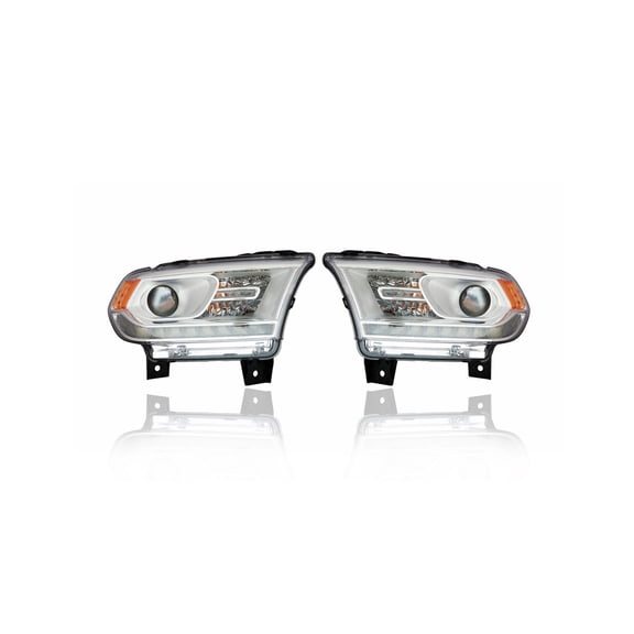 Headlight Assembly - Compatible/Replacement for '16-20 Dodge Durango SXT/GT/Limited-Only - Halogen, Chrome Bezel With LED Daytime Running Lamp - Pair, Set - 68299132AF, 68299133AG - CAPA