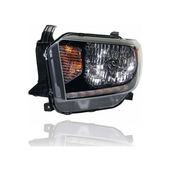 Headlight Assembly - Compatible/Replacement for '18-21 Toyota Tundra SR/SR5 - Halogen Without LED Daytime Running Light, Black Interior Bezel - Left Hand - Driver - 811500C130