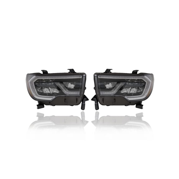Headlight Assembly - Compatible/Replacement for '18-22 Toyota Sequoia SR5/TRD Sport/Limited/Pro - LED, Black - Pair, Left Driver + Right Passenger Set - 811100C200, 811500C160