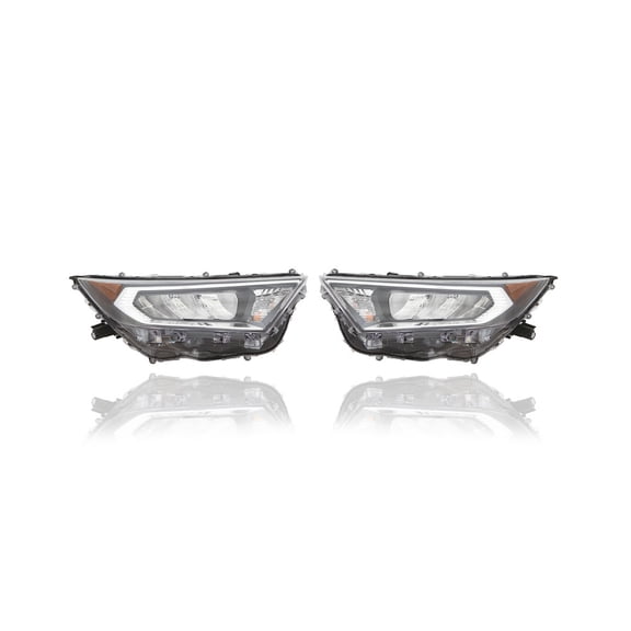 Headlight Assembly - Compatible/Replacement for '19-21 Toyota RAV4 XLE/Premium/Adventure/Limited/TRD Offroad (North American Built) - Halogen/LED Chrome Bezel - Pair, Set - 811100R141, 811500R141