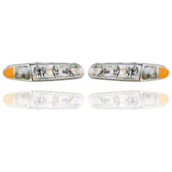 Headlight Assembly - Compatible/Replacement for '97-05 Buick Century, 97-04 Regal - With Cornering Lamp Hole - Pair, Left Driver + Right Passenger Set - 19244638, 19244639