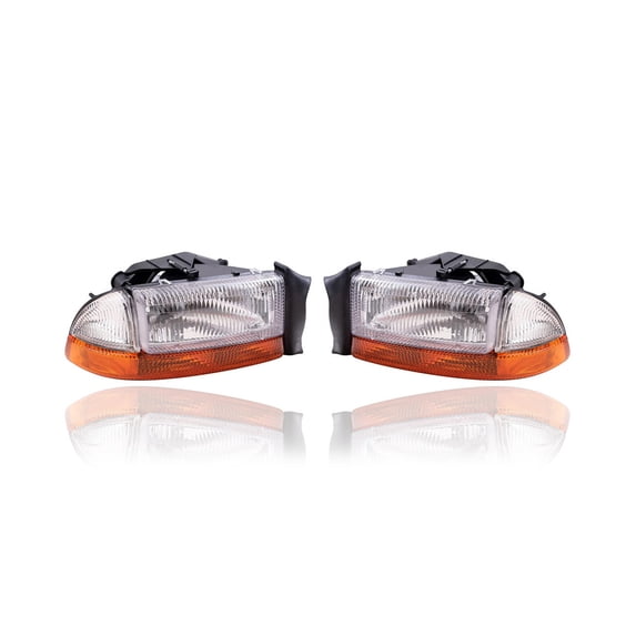 Headlight Assembly - Compatible/Replacement for '98-04 Dodge Dakota, 98-03 Durango - With Corner Lamp - Pair, Left Driver + Right Passenger Set - 55055110AI, 55055111AI - CAPA