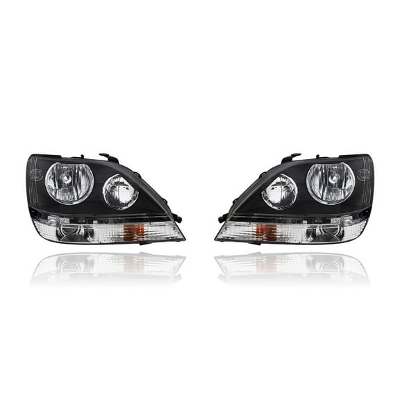 Headlight Assembly - Compatible/Replacement for '99-00 Lexus RX300 - Black Bezel Without High-Density - Pair, Left Driver + Right Passenger Set - 8111048031, 8115048031
