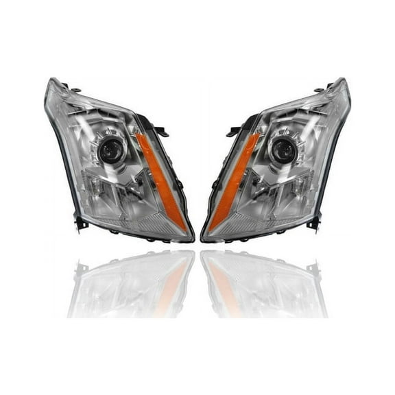 Headlight Assembly - Compatible/Replacement for '10-13 Cadillac SRX - Halogen - Pair, Left Driver + Right Passenger Set - 22853873, 23187809