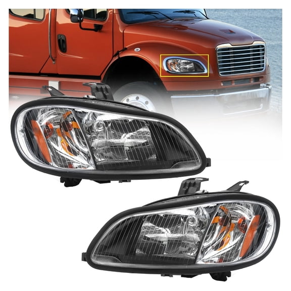 Headlight Assembly Compatible with 2004-2013 Freightliner M2, Headlamps Head Lights Lamp Assembly Left and Right (Black)