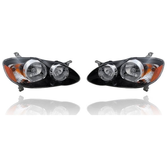 Headlight Assembly - Cooling Direct Compatible/Replacement for '05-08 Toyota Corolla S/XRS (North American Built) Black Interior - Pair, Left Driver + Right Passenger Set 8111002370, 8115002360 - CAPA