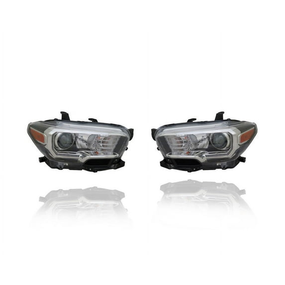 Headlight Assembly - Cooling Direct Fit/For 16-23 Toyota Tacoma-TRD-Sport/Offroad/Limited - Black Bezel, LED Daytime Running Light, Halogen Foglamp - CAPA - Pair, Set - 8111004270, 8115004270