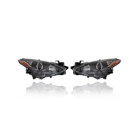 Headlight Assembly - Cooling Direct Fit/For BPW1510K0, BPW9510L0A 14-16 Mazda Mazda3 Hatchback, 14-16 Sedan - Halogen (Pair, Left Driver + Right Passenger Set) CAPA Fits select: 2014 MAZDA 3 TOURING