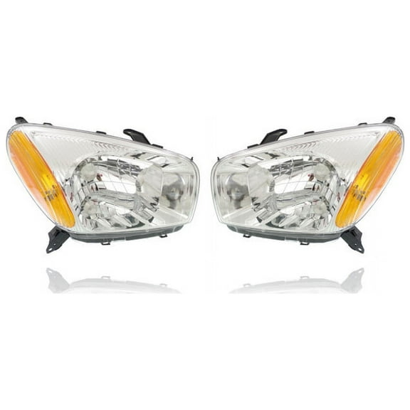 Headlight Assembly - Eagle Eye Compatible/Replacement for '01-03 Toyota RAV4 Base/L - Halogen Chrome Interior Bezel - Pair, Left Driver + Right Passenger Set - 8111042190, 8115042190
