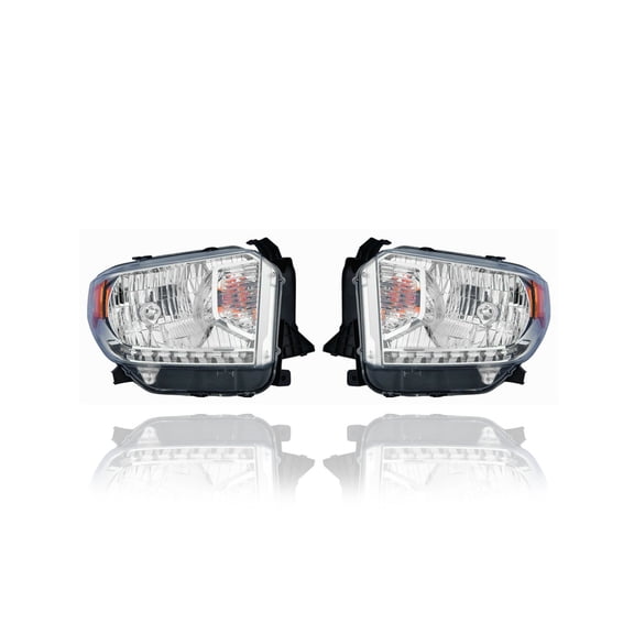 Headlight Assembly - Eagle Eye Compatible/Replacement for '14-17 Toyota Tundra SR/SR5/Limited - Halogen Chrome Bezel With Level Adjust, Without LED Daytime Running Light - Pair 811100C091, 811500C091