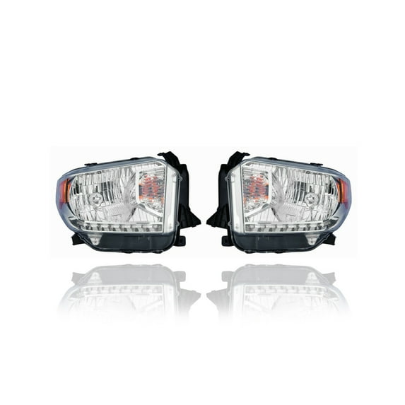 Headlight Assembly - Eagle Eye Compatible/Replacement for '14-17 Toyota Tundra SR/SR5/Limited - Halogen Chrome Bezel With Level Adjust, Without LED Daytime Running Light - Pair 811100C091, 811500C091