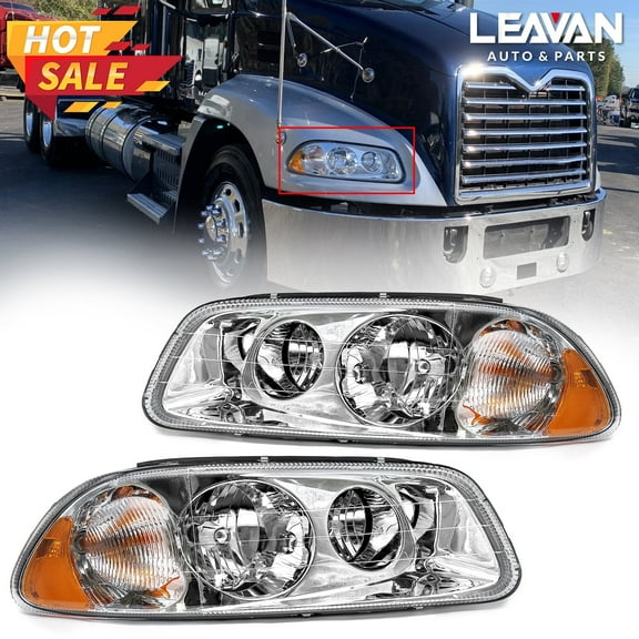 Headlight Assembly Fit for MACK GU4 GU5 GU7 CT713 GU8 CX CXN CXU CTP Semi Trucks, Pair of Chrome Headlamp Left/Driver & Right/Passenger Side Halogen,Bulbs Included