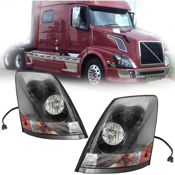 Headlight Assembly Fit for 2004-2018 Volvo VNL VNM 2004-2015 Volvo VN Halogen, Headlamp Left/Driver & Right/Passenger Side, Bulbs Included