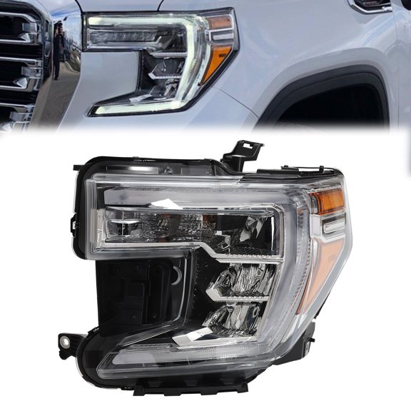 Headlight Assembly Left Driver Side Direct Replacement for 2019-2021 GMC Sierra 1500, Halogen + LED, Plug and Play