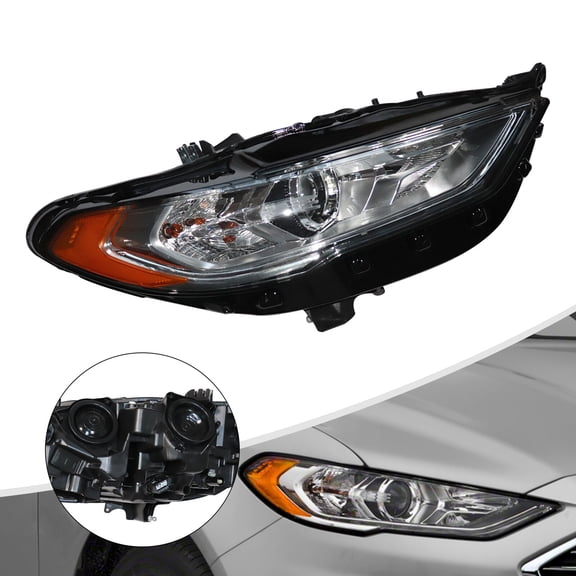 Headlight Assembly Replacement for 2017-2020 Ford Fusion Passenger Side Right, Halogen Model Only, Direct Replacement with High Low Turn Signal Side Marker Bulbs Included