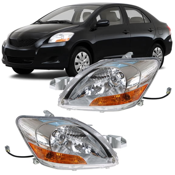 Headlight Assembly Replacement for 2007-2011 Toyota Yaris Sedan Halogen Projector Headlamp Headlights Pair Left and Right Side