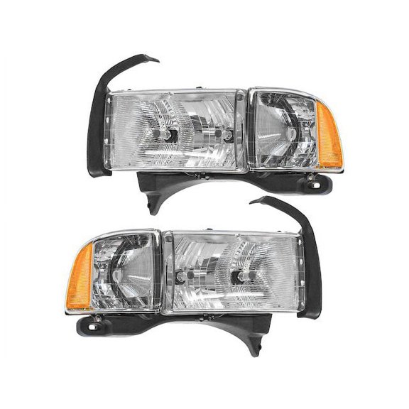 Headlight Assembly Set 2 Piece - Compatible with 1999 - 2002 Dodge Ram 3500 2000 2001