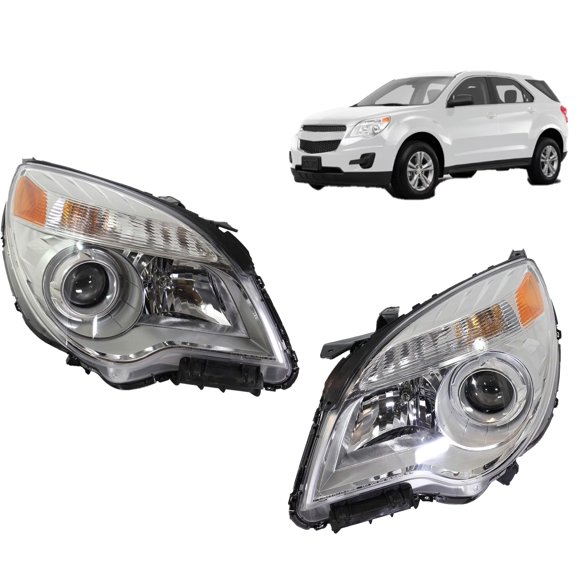 Headlight Assembly Set Pair Compatible With Chevrolet Equinox LS LT 2010-2015 Left & Right Sides, Halogen Headlamps with Bulbs, GM2503338, GM2502338,20892426 20892425 DOT/SAE Compliant