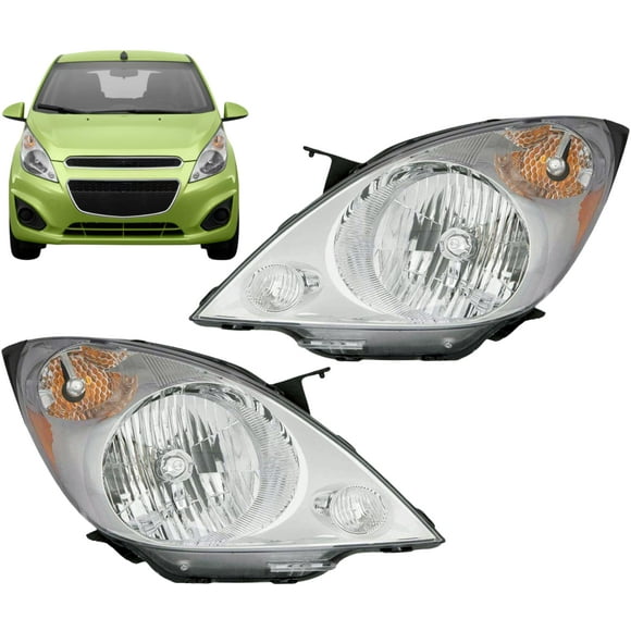 Headlight Assembly Set Pair Replacement For Chevrolet Chevy Spark 2013-2014 Left & Right Sides, Halogen Headlamps with Bulbs, Partlink:GM2503368C, GM2502368C OEM:95281469, 95281468 CAPA Certified