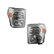 Headlight Assembly Set of 2 - Chrome Housing - Compatible with 2011 - 2016 Ford F-250 Super Duty 2012 2013 2014 2015