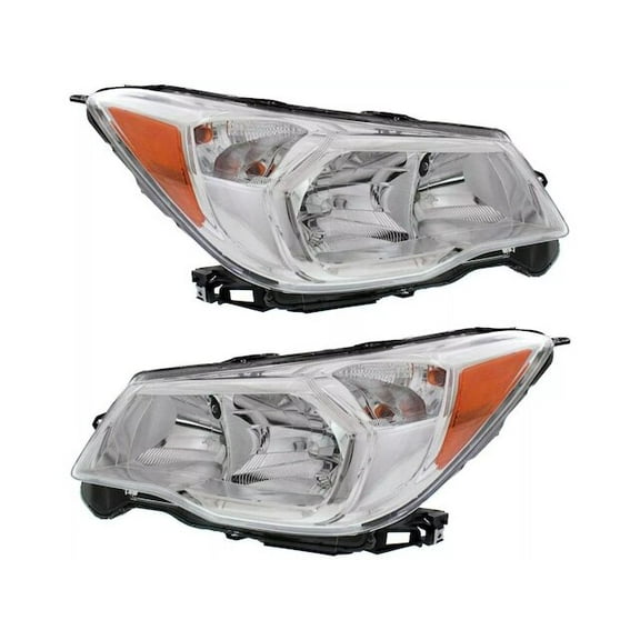 Headlight Assembly Set of 2 - Halogen, Clear Lens, Chrome Bezel - Compatible with 2014 - 2016 Subaru Forester 2.5L 4-Clinder 2015