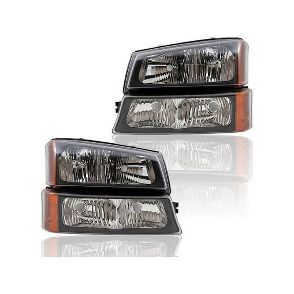Headlight Assembly Set of 2 - with Black Bezel - Compatible with 2003 - 2006 Chevy Avalanche 1500 (Fits without Body Cladding Only) 2004 2005