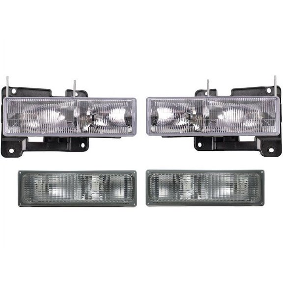 Headlight Assembly and Parking Light Kit 4 Piece - Compatible with 1990 - 1993 Chevy K2500 1991 1992