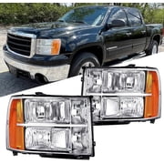 Headlight Assembly fit for 2007-2013 GMC Sierra 1500 2007-2014 GMC Sierra 2500HD/3500HD Chrome Amber