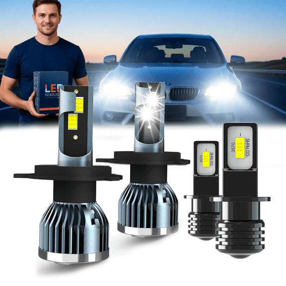 Headlight Bulb For 1993-1995 Mazda RX-7,9003/H4 High Low Beam,H3 Fog Light BulbPlug and PlayHigh Brightness LED BulbsPack of 4