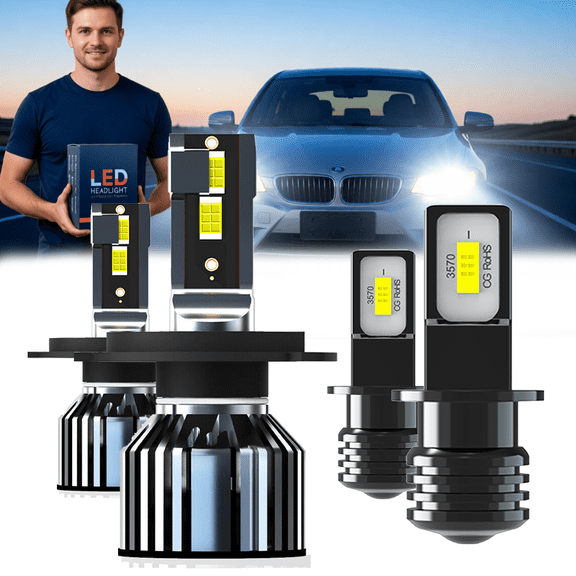 Headlight Bulb For 1995 Mercedes-Benz E300,9003/H4 High Low Beam,H3 Fog Light Bulb，Plug and Play，High Brightness LED Bulbs，Pack of 4