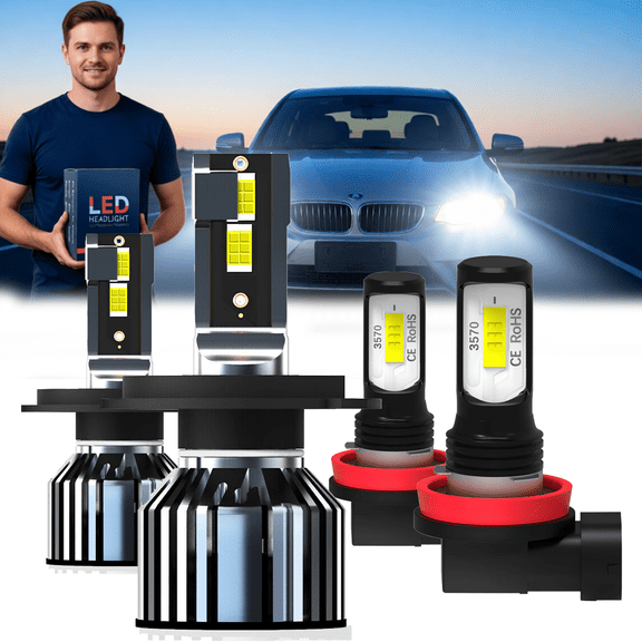 Headlight Bulb For 2017 Smart Fortwo,9003/H4 High Low Beam,H11 Fog Light BulbPlug and PlayHigh Brightness LED BulbsPack of 4