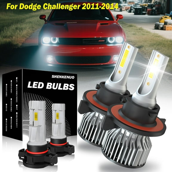Headlight Bulbs Compatible With Dodge Challenger 2011-2014,H13/9008 LED Headlights High and Low Beam + 5202/H16 LED Fog Light Bulb,6500K White,Plug and Play,Pack of 4