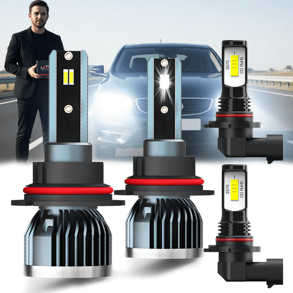 Headlight Bulbs For 2003-2005 Dodge SX 2.0,9007 High Low Beam,9006 Fog Light BulbPlug and PlayHigh Brightness LED BulbsPack of 4