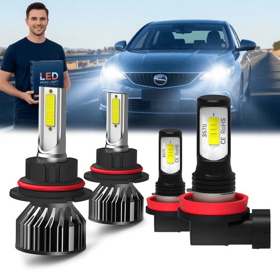 Headlight Bulbs For 2011-2014 Nissan Juke,9007 High Low Beam,H11 Fog Light BulbPlug and PlayHigh Brightness LED BulbsPack of 4