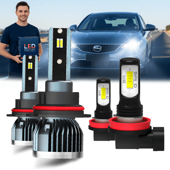 Headlight Bulbs For 2011-2014 Nissan Juke,9007 High Low Beam,H11 Fog Light BulbPlug and PlayHigh Brightness LED BulbsPack of 4