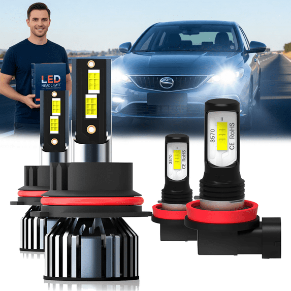Headlight Bulbs For 2017-2018 Mitsubishi Mirage G4,9007 High Low Beam,H11 Fog Light Bulb,Plug and Play,High Brightness LED Bulbs,Pack of 4