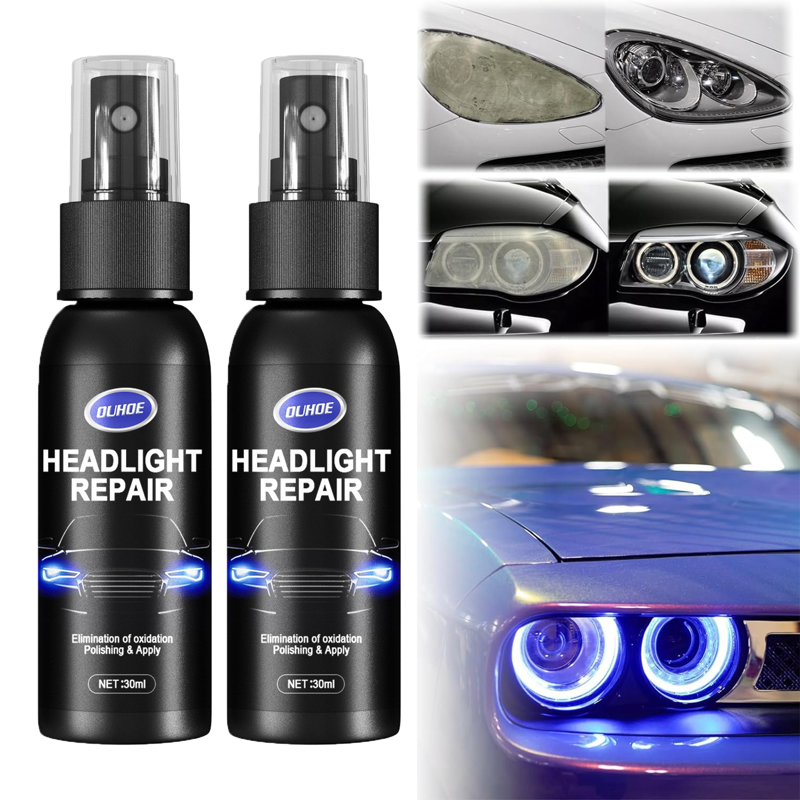 Headlight Cleaner and Restorer Kit, Car Headlight Restoration Kit, Headlight Clear Coating