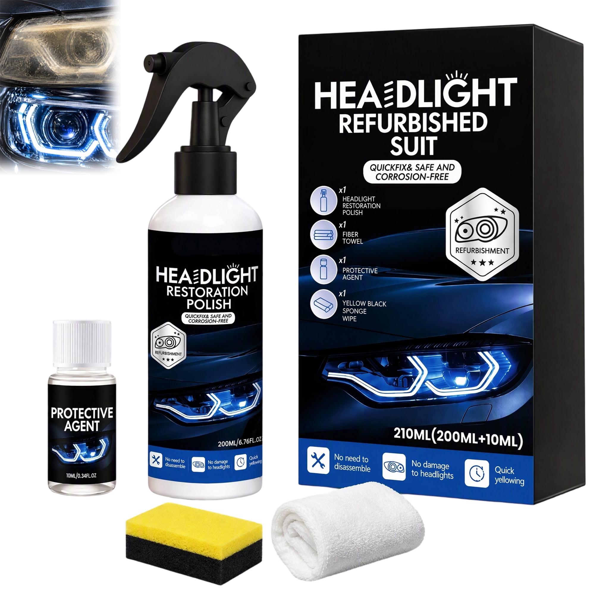 Computer Disinfectant Headlight Cleaner and Restorer Kit, Headlight Restoration Polish Spray ...
