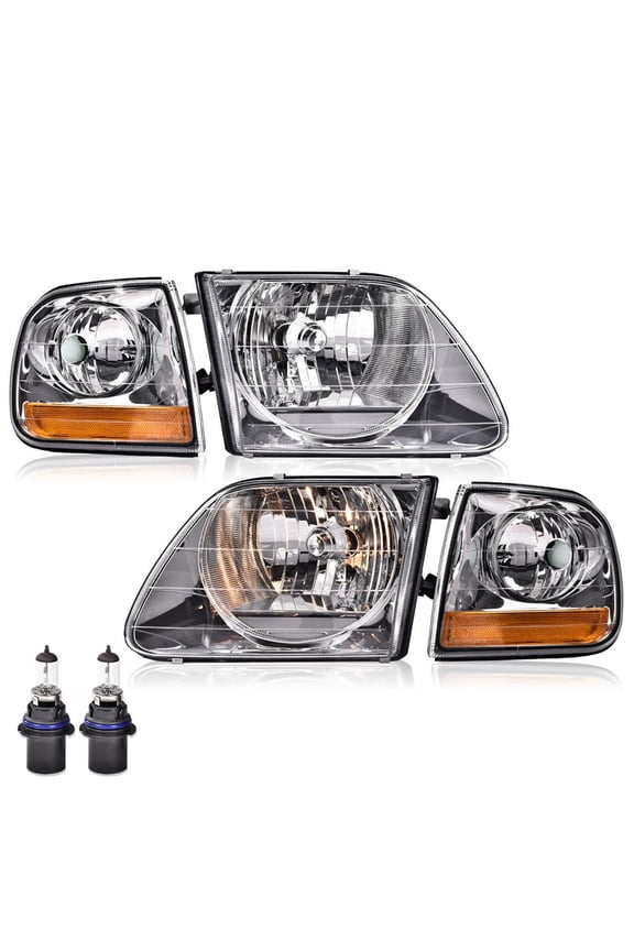 Headlight,Clear Lens Chrome Housing Amber Reflector Fit for 98-03 Ford F150/04 F150 Heritage/97-02 Expedition/98-99 F250/97 F150, F250 Light Duty (Built After 7/96)