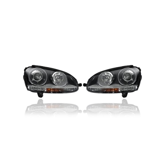 Headlight - Compatible/Replacement for '05-10 VW Volkswagen Jetta Sedan, 06-09 GTI/Rabbit - Xenon, Black Interior - Pair, Left Driver + Right Passenger Set - 1K6941040B, 1K6941039B
