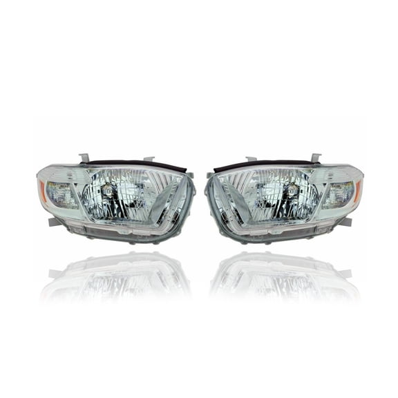 Headlight - Compatible/Replacement for '08-10 Toyota Highlander Base/SE/Limited (Japan Built) Only - White Chrome Bezel - Pair, Left Driver + Right Passenger Set - 8113048470, 8117048460