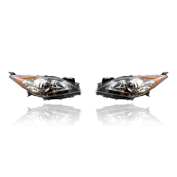 Headlight - Compatible/Replacement for '10-13 Mazda Mazda3 Sedan/Hatchback i-SV/i-Sport/i-Touring/S-Sport - Halogen With Chrome-Ring - Pair, Left Driver Right Passenger Set BBM4510K0K, BBM4510L0K CAPA