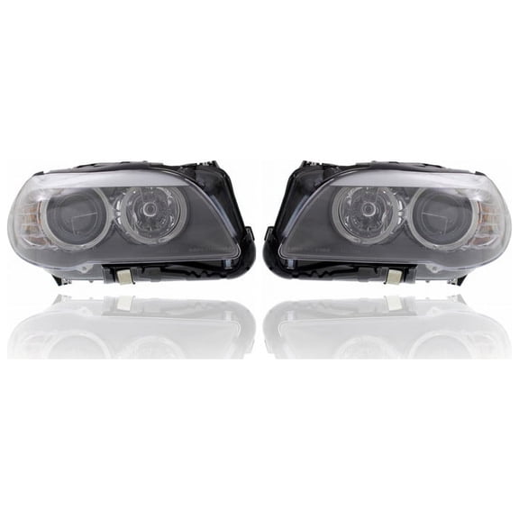 Headlight - Compatible/Replacement for '11-13 BMW 5-Series Sedan, 12-13 5-Series Hybrid - Halogen Without Auto Adjust Lamp - Pair, Left Driver + Right Passenger Set - 63117203244, 63117203243